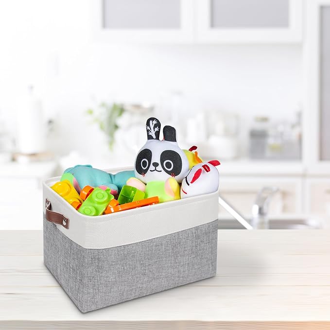 Univivi Fabric Storage Baskets for Shelves,15X10.5X9.5 Inch,Gray,4 Pack | Large Capacity,Metal Frame,Hard Cardboard Bottom,Foldable,Linen Closet Baskets with PU Handles