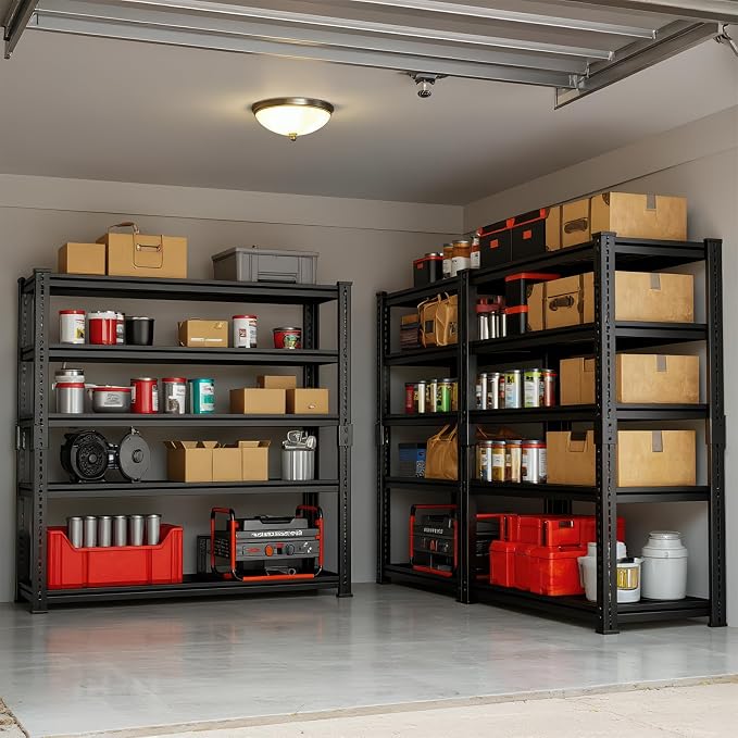 Heavy Duty 5-Tier Shelving Unit, 2500 LBS Capacity Storage Shelves for Garage Kitchen Pantry, Metal Adjustable Shelving for Basement Bathroom Laundry, 47" L x 18" W x 71" H