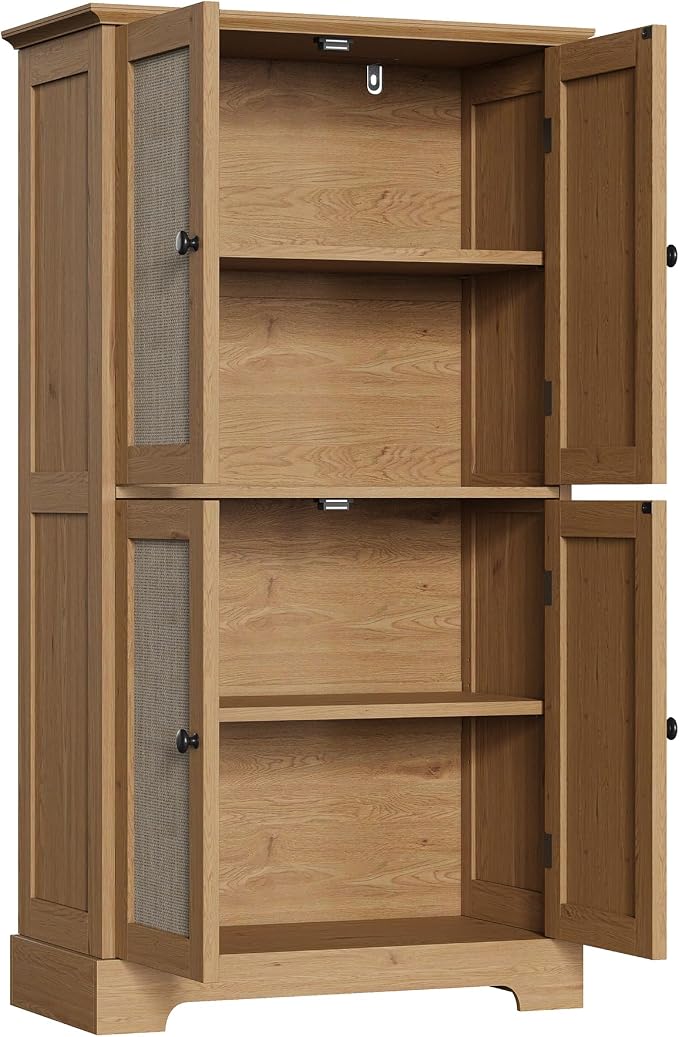 ChooChoo Bathroom Floor Cabinet with Adjustable Shelves | Bathroom Storage Cabinet, 4 Doors, Freestanding Cupboard for Living Room, Rustic Oak