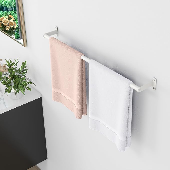 MKO Towel Bar for Bathroom Wall, 24 Inch Single Towel Rod Rack, White | Heavy Duty Stainless Steel, Towel Racks for Bathroom, Wall Mounted, Hand Towel Holder