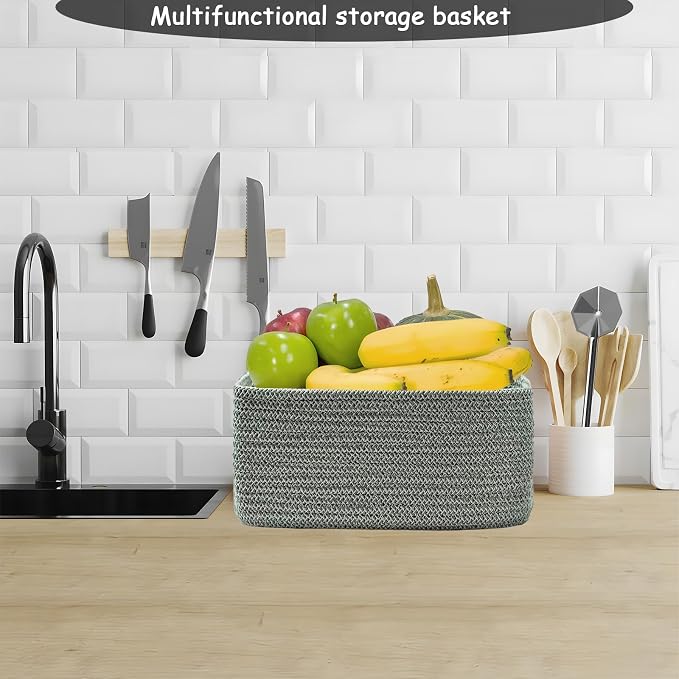 COMFY-HOMI 11.5"x7.5"x4.7" Storage Baskets for Organizing | Cotton Rope Woven Basket | Toy Storage Bin Box | Basket for Shelves, Closet Organizer Bin, Decorative Closet Shelf, 1 Pack