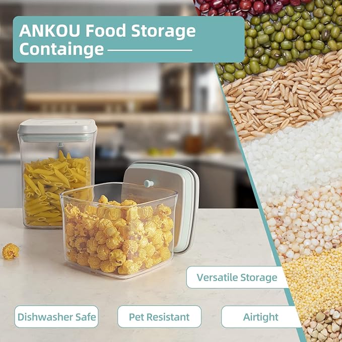 Ankou Airtight Container Set - (380ml 4 Pcs) Stackable One Button Openning Food Containers for Snacks Candy Salt Herbs Spices BPA-Free Tranparent (0.32 QT * 4)