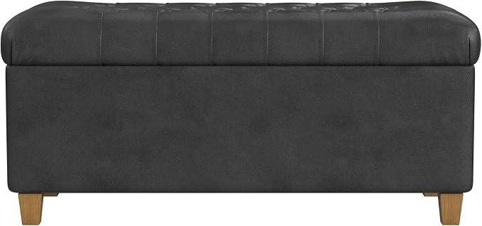 HomePop 40" Button Tufted Storage Bench - Black Faux Leather
