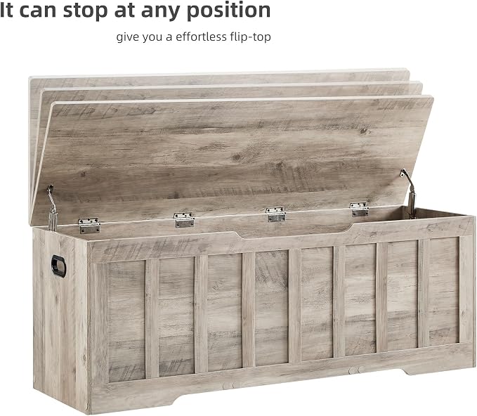 VANKILEY 51.2" Storage Chest Extra Large,Wooden Storage Bench,Greige | Chest with 2 Safety Hinges, 51.2*15.7*19.1inches, Wooden Trunk for Bedroom, Livingroom,Entryway,Easy Assembly.