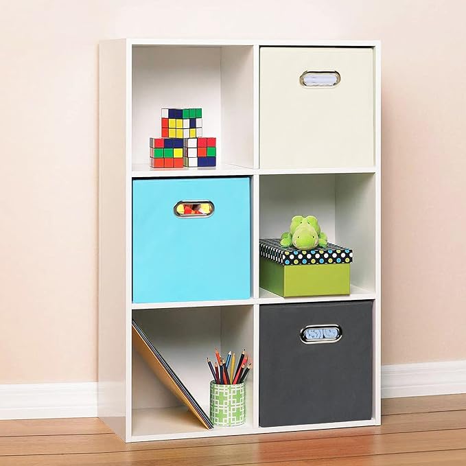 Yunkeeeper storage bins Cubes, Fabric Cube Organizer with Handle, Foldable Cube Bins for Cloth or Accessary Storage, 11x11x11, Set of 3, (Creamy White)