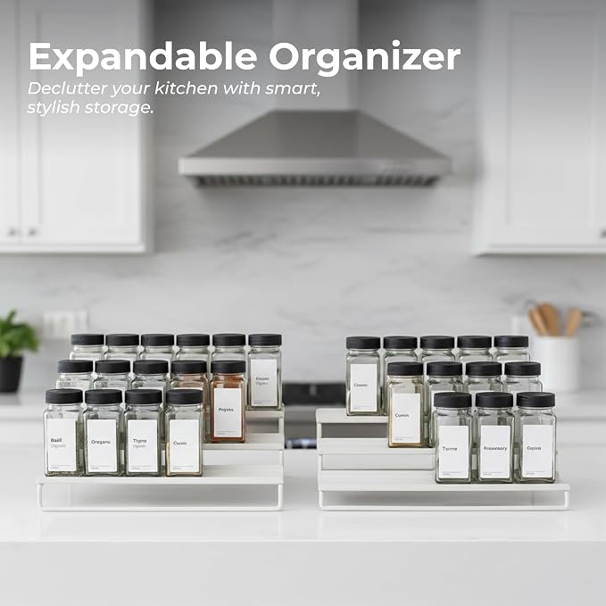 Tiered Spice Rack Organizer – Warm Gray Metal Countertop & Cabinet Spice Stand, Strong & Sturdy 3-Tier Shelf for Kitchen, Pantry, Seasoning Bottles – Minimal Scandinavian Design