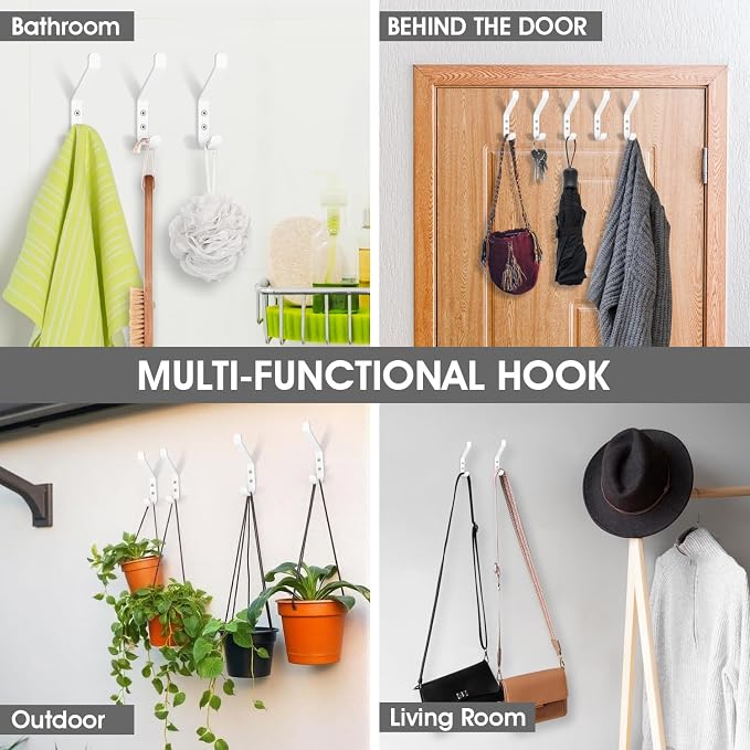 GlazieVault Coat Hooks for Wall – Door Hooks (10 Pack) - Heavy Duty Wall Mounted - Premium Design Rust Free Hooks