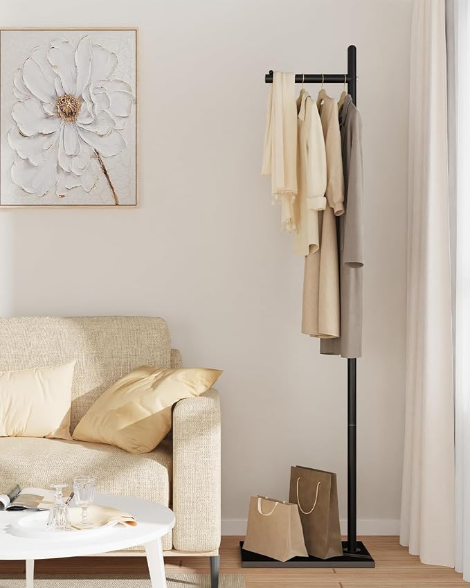 Yawinhe Metal Coat Racks with Square Base,L-Shaped Clothes Stand,Black | Freestanding Hall Tree for Bedroom;Clothes Hanger Stand Suitable for Entryway; Stable Clothing Rack for Hallway
