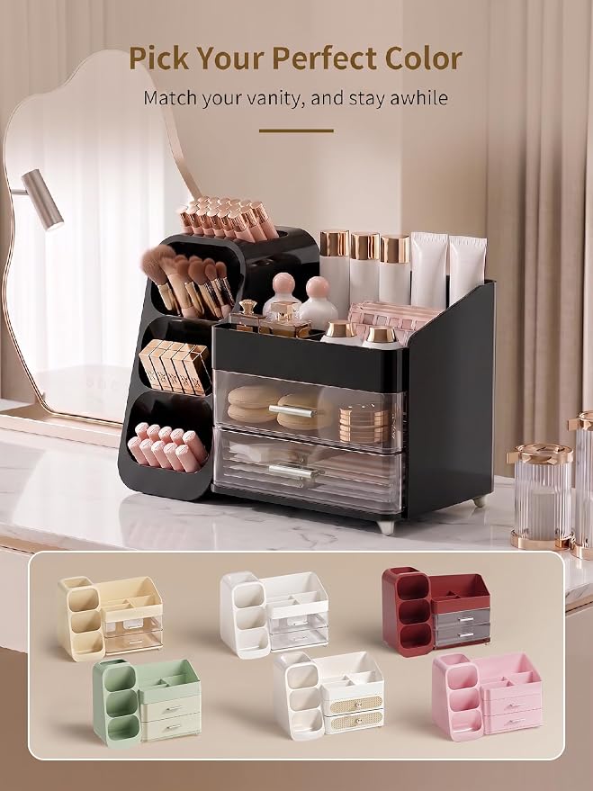 Booklov Large Makeup Organizer for Vanity Countertop, Black | Clear Acrylic Cosmetic Display Case, Beauty Brush Holder for Bathroom Counter, Make Up Skincare Lipsticks Storage