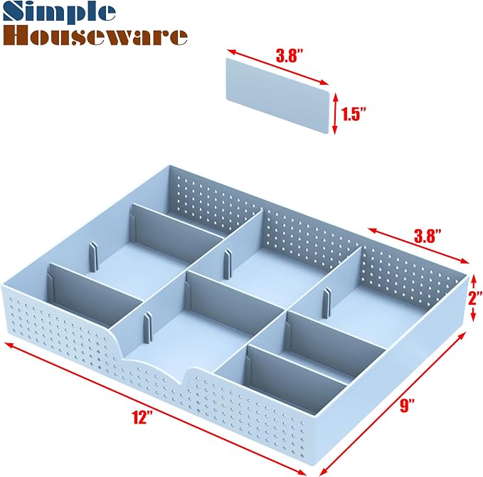 Simple Houseware Drawer Organizer Tray, 9 Adjustable Compartments, Blue | For Office, Makeup, and Craft Drawer or Desktop Storage