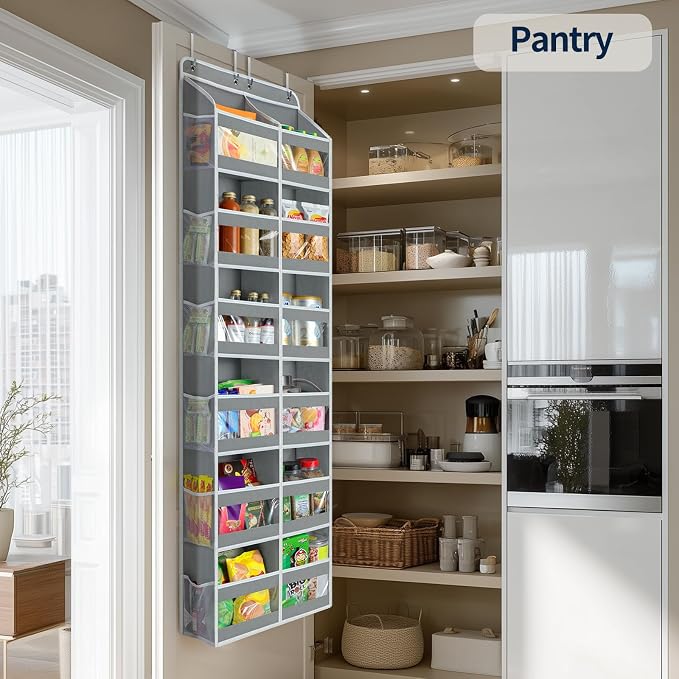 Yecaye 6-Tier Over The Door Organizer Dual-Column of 12 Compartments, College Dorm Essentials with Clear PVC Windows, Heavy Duty Door Organizer Hanging for Bedroom Bathroom Pantry Nursery, Grey 1 Pack