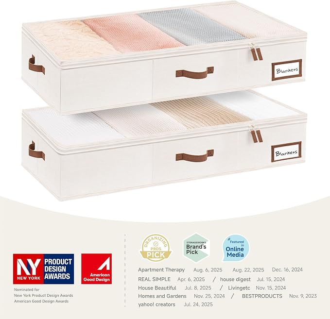 StorageWorks Extra Large Under Bed Storage Containers with Handles and Label Holder, 2 Pack Ultra-thick Fabric Underbed Bins, Closet Organizer for Clothes, Blankets, Sweater