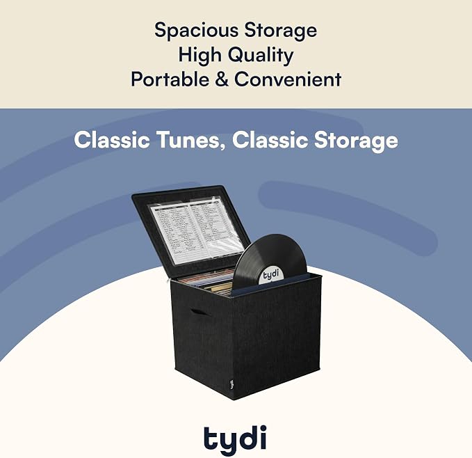 Vinyl Record Storage Box with Zip Closure – Holds Up to 90 12 Inch Vinyl Records – Collapsible Crate, LP Storage Boxes, Records Box – Stackable Record Case, Black, 4 Pack