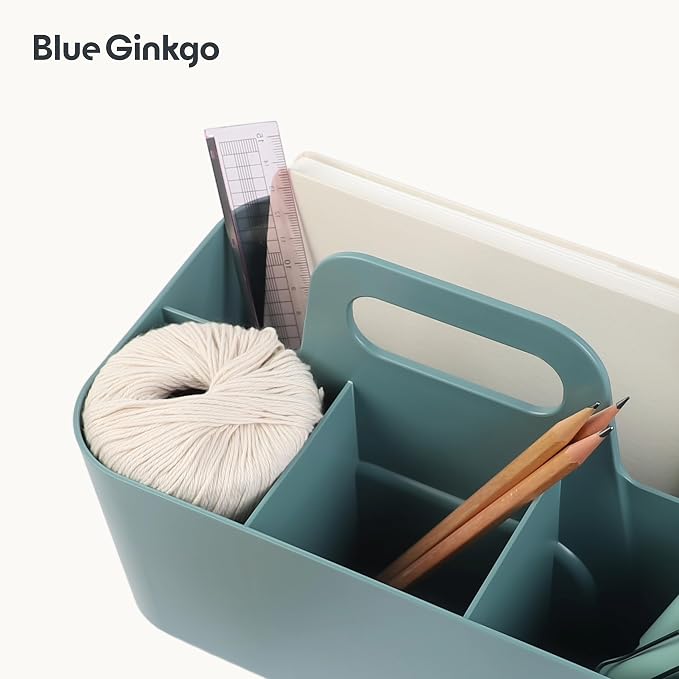 BLUE GINKGO Stackable Organizer Caddy, Rectangle, Green, Made in Korea | Portable. Adjustable. Home, Office & School Storage.