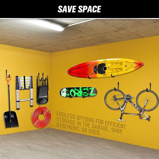 Heavy Duty Garage Storage Hooks, 6-piece Bike Hooks for Garage Wall, Utility Garage Hooks, Wall Mount J Hook for Hanging, Large Metal Storage Organizer Tool, Extension Cord Hanger