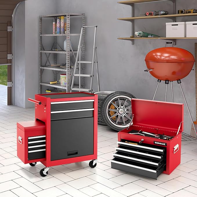 Goplus Tool Chest, 3-in-1 Rolling 6 Drawers Tool Cabinet with Detachable Top Toolbox, Middle Tool Storage, Universal Lockable Wheels, Protective Liner, Auto Lock, Metal Tool Box for Garage Workshop