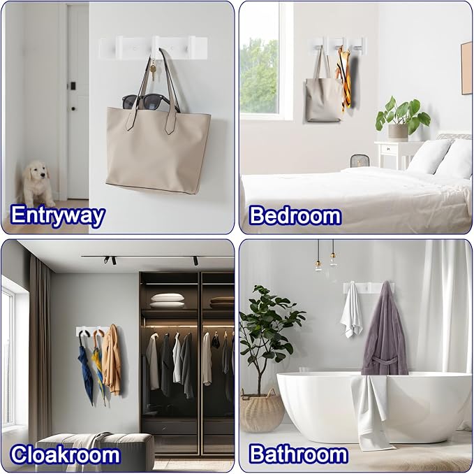 Bntuk Coat Rack Wall Mount - 3 Coat Hooks, Towel Racks for Bathroom Robes Bags Keys, Hat Rack Wall Towel Hooks Organizer (White)