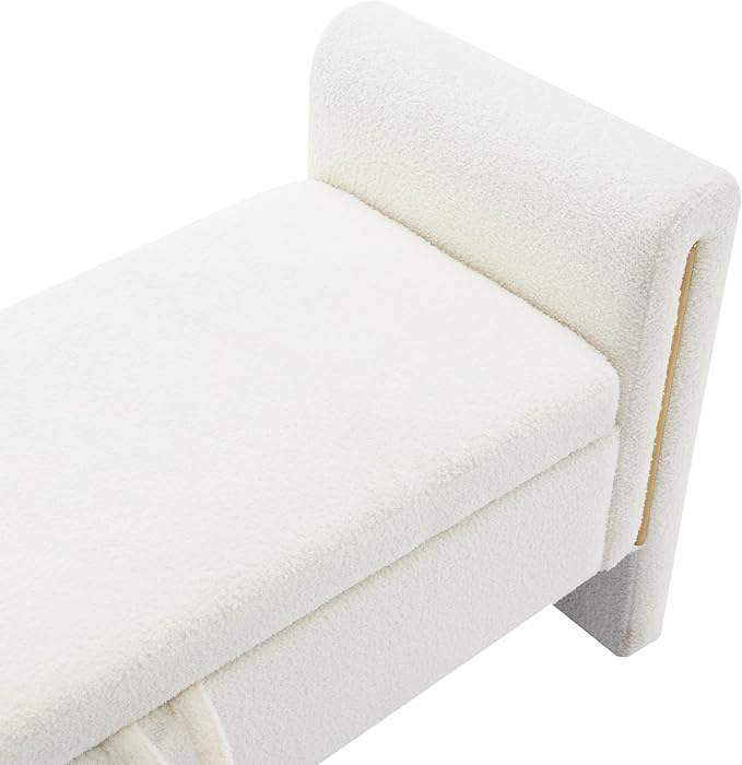 Christopher Knight Home Upholstered Storage Ottoman, Teddy Fabric Bench with Solid Wood Legs, Comfortable Foot Rest Stool, Storage Bench for Bedroom End of Bed, Living Room, Dining Room, White