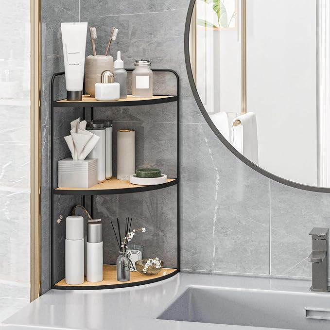 Bathroom Counter Organizer, Vanity & Makeup Countertop Organizer | Corner Bathroom Counter Organizer, Bathroom Sink Organizer, Bathroom Counter Shelf, Countertop Organizer, Corner Desk Shelf
