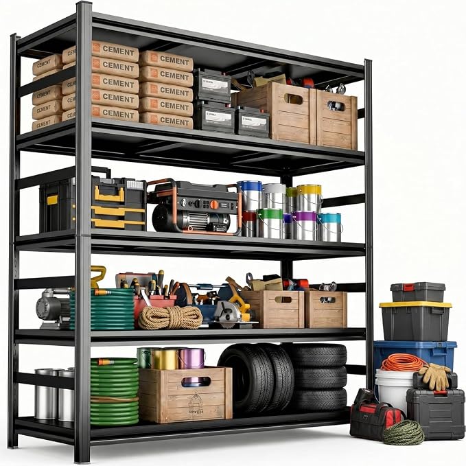 Garage Shelving, Heavy Duty Storage Shelves with Anti-Fall Rails | 3500 LBS metal shelving with Adjustable Industrial Steel Rack for garage, basement, pantry, kitchen and warehouse storage