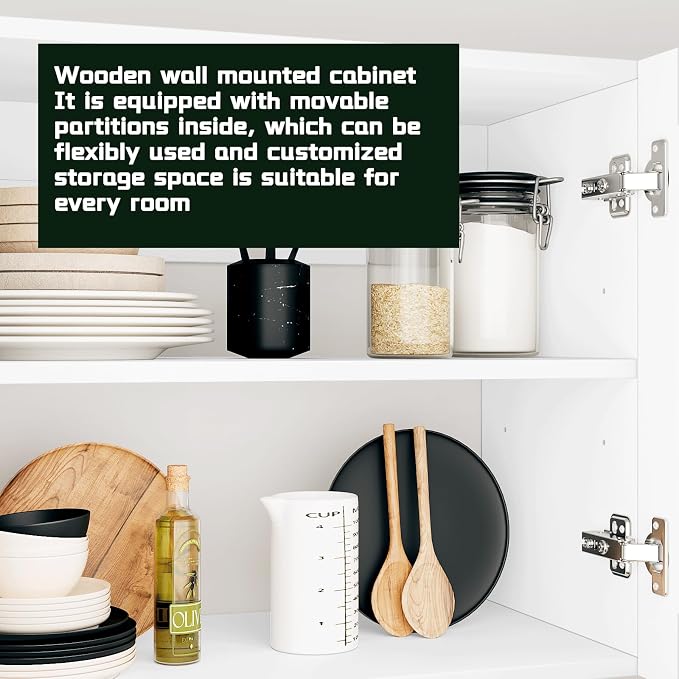 White Laundry Room Cabinets and Storage with 3 Doors and Utility Adjustable Shelf,Gabinetes Para Cocina Cupboard Kitchen Organizers and Storage Pantry Wall Mounted 12.4"D x 35.4"W x 19.7"H