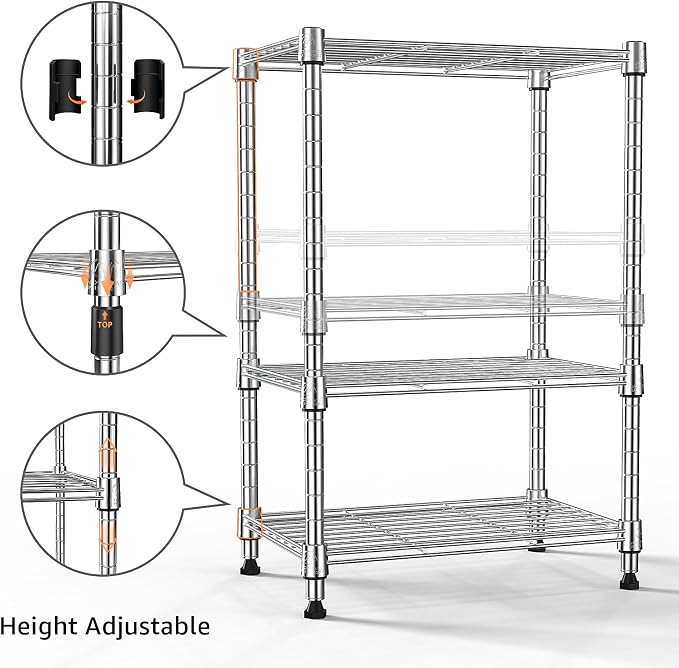 M MZG 450 lbs Wire Storage Shelving 3-Tier Utility Shelving Unit Steel Organizer Wire Rack for Home,Kitchen,Office,Chrome(11.8" D x 17.7" W x 26.4" H)