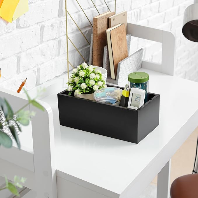 DRASTAR Mail Organizer Countertop, Wooden Mail Holder with 3 Slots, Desktop Mail Organizer, Black Mail Sorter for Home Office Accessories