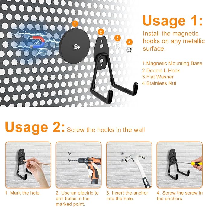 ENUODA Strong Magnetic Hooks Large Rare Earth Magnet Hooks Heavy Duty Utility Magnetic Tool Holder for Garage Organization, Van, Barn, to Hang Bag, Coat, Power Tool, Toolbox, Shovel, Broom,6 Pack