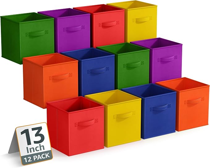 Sorbus 13 Inch Storage Bins - Sturdy Collapsible Fabric Storage Cubes with Handle - 12 Foldable Baskets for Organizing Clothes, Toys, Books - Storage Baskets for Shelves, Closets