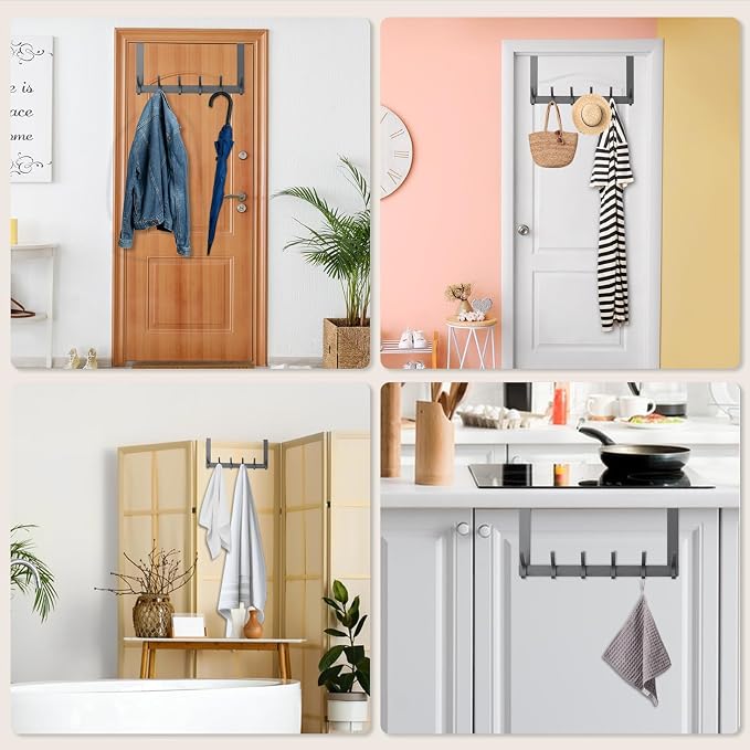 Over The Door Hooks,Door Hanger Hooks for Hanging (Gray, Fit 1-3/4" Doors) | Sturdy Door Hanger,Towel Racks for Bathroom with 12 Coat Hook,Coat Rack,Large Over The Door for Bathroom,Bedroom,Kitchen 