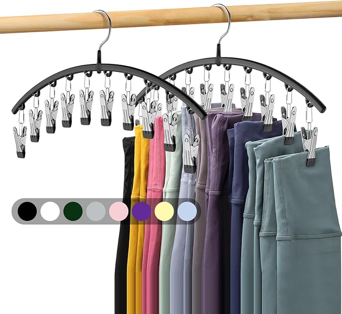 Volnamal Legging Organizer for Closet,2 Pack Metal Yoga Pants Hangers w/10 Clips Hold 20 Leggings,Space Saving Hanging Closet Organizer Clothes Hanger College Dorm Essentials Apartment Essential,Black