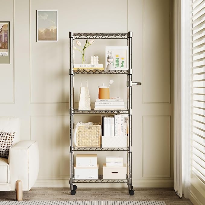 Garvee 61" H Storage Shelves with Wheels 1100LBS Rolling Metal Wire Rack