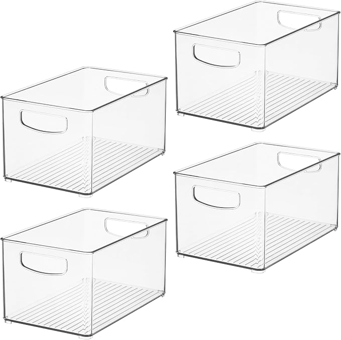iDesign Stackable Clear Plastic Bin, 4-Pack | Kitchen Organizers and Storage, For Fridge and Pantry