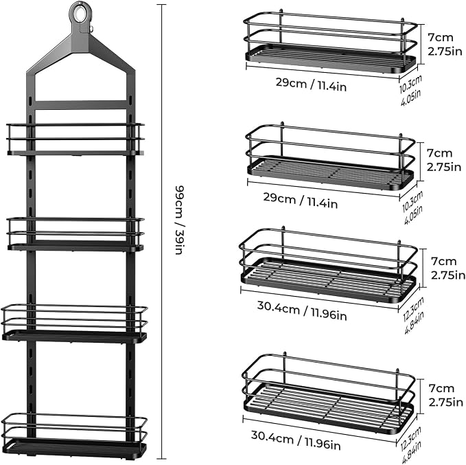 ODesign 4 Tier Adjustable Shower Organizer Hanging Over Showerhead Black | Shower organizer hanging,no drilling required,comes with removable hook and storage box, suitable for indoor showers