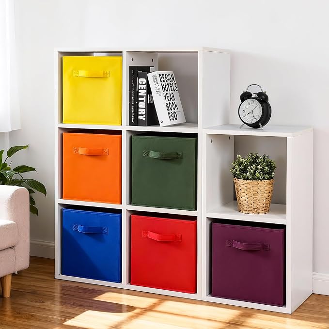Stero Fabric Storage Bins 6 Pack Fun Colored Durable Storage Cubes with Fabric Handles Foldable Cube Baskets for Home, Kids Room, Closet and Toys Organization Multi Colors-2