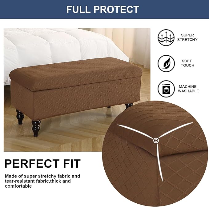 FUANGUI Ottoman Cover Slipcovers Rectangular Folding Stretch | Storage Bench Footrest Sofa Stool Covers Footstool Protector with Elastic Bottom, Removable Washable,Large