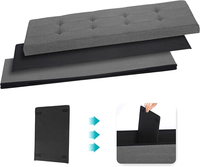 ZenStyle 43Inches Storage Ottoman Bench, Folding Footrest Padded Seat, Storage Chest Long Shoes Bench with Divider, Holds up to 660 lbs, for Living Room, Entryway, Bedroom, Light Gray