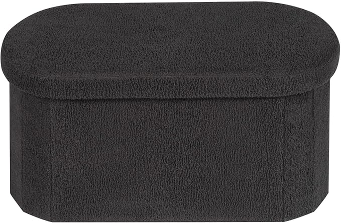 PINPLUS Storage Ottoman Bench Tufted Oval Ottomans Bench Foot Rest, Boulce Bench with Storage 30"x15"x15" (Black)