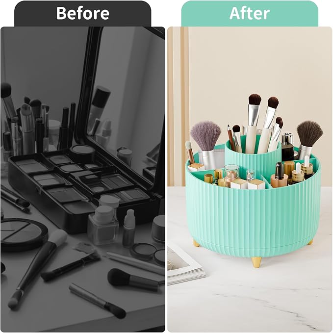 fanado 360° Rotate Makeup Brush Holder Organizer, Makeup Organizers Countertop, Makeup organization and Skincare Storage for Vanity, Desktop, Bathroom (Mint Green)