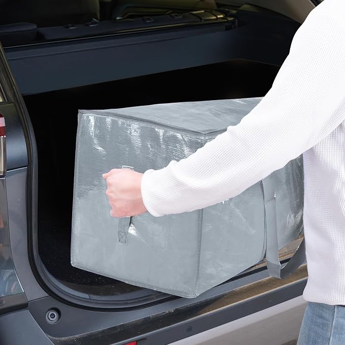 TICONN 6 Pack Extra Large Moving Bags Heavy Duty with Zippers & Carrying Handles, Durable Storage Bags Moving Boxes for Closet Organizers and Storage (6 Pack, Light Grey)
