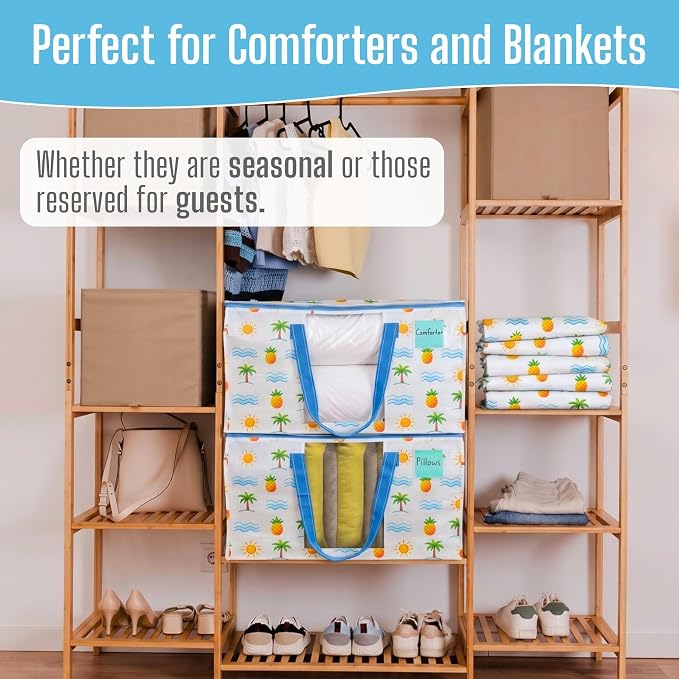 VENO Moving Bags, Wide Open Top, Clear Window, Tropical Island, 6 Pack | Moving boxes Alternative, Heavy Duty, Storage Bags, Clothes and Comforter Storage, Packing Supplies, College Dorm Essentials