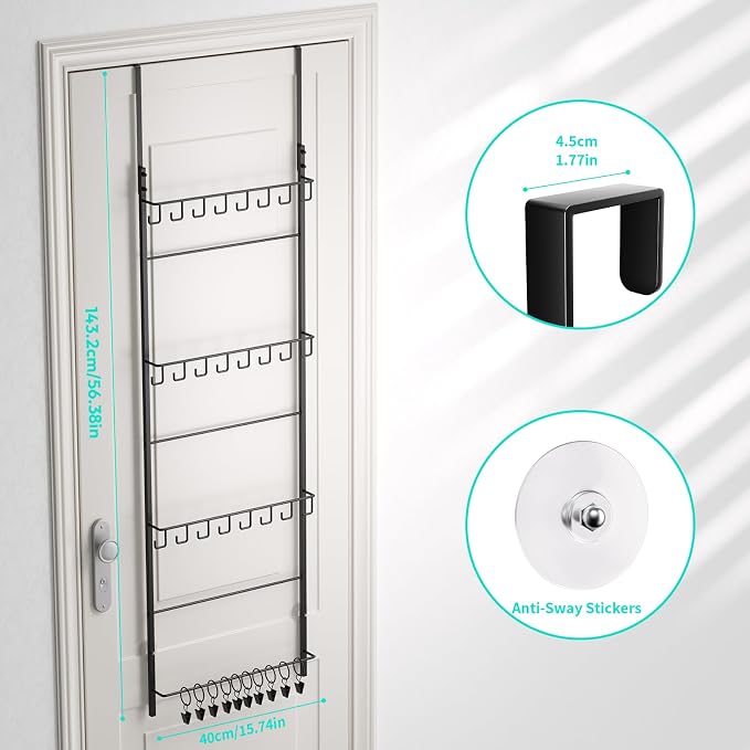 HapiRm Over the Door Hat Organizer - 4 Tier Wall Mounted Hat Rack with 24 Hooks and 10 Movable Clips, Hanging Baseball Cap Organizer Storage Holds to 34 Caps for Door, Bedroom, Closet