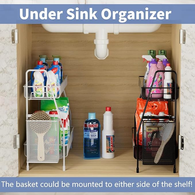 EKNITEY Bathroom Countertop Organizer Shelf - 3 Tier Counter Spice Rack | Metal, Removable Basket, Non-Slip Base, Makeup Rack, Small Coffee Station Organizer, for Sink Bedroom Kitchen Living room