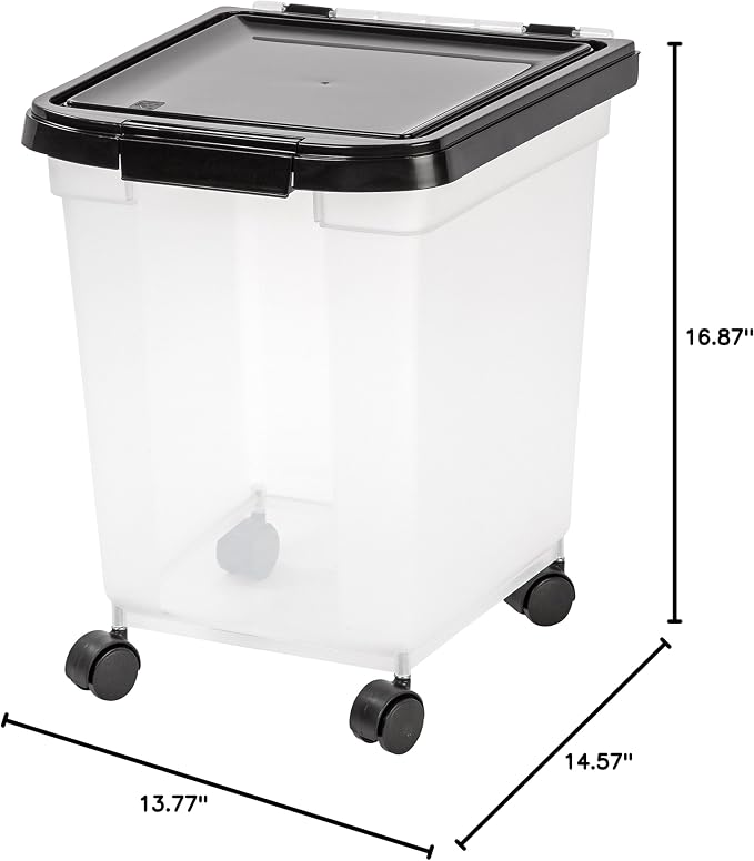 IRIS USA Dog Food Storage Container, Up to 25 lbs, Black, Made in USA | Wheels for Mobility, Airtight Seal, BPA-Free, Best for Bird Seed, Cat food, Cat Litter, Chicken Feed, Pellets