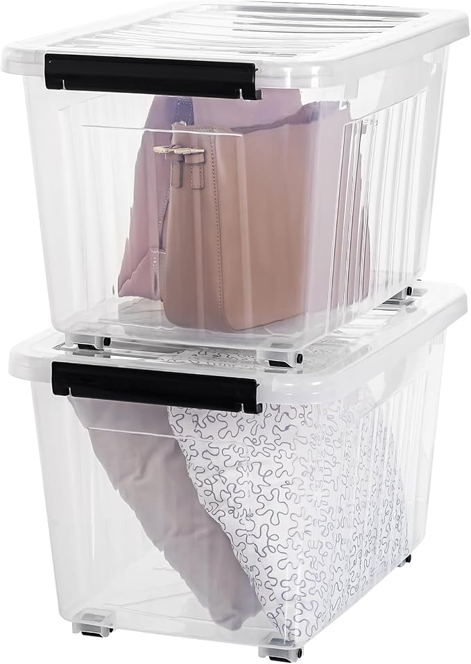 Citylife 54 Quart Large Clear Plastic Storage Bins with Lids 4-Pack | Stackable, Secure Latching Lids, Easy Find, Clothes Storage Bins for Closet Bedroom Garage
