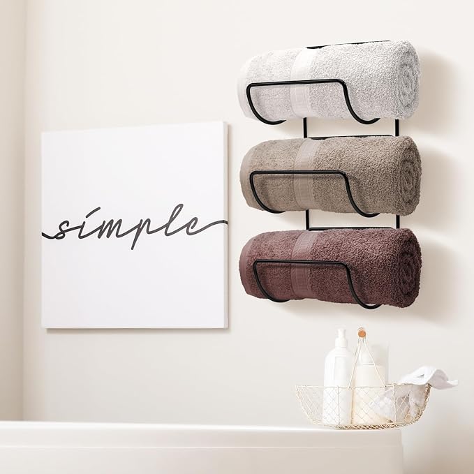 Sorbus Towel Holder for Bathroom Wall - 12 Level Wall Mounted Towel Rack Shelves for Rolled Bath Towels, Washcloths, Linen - Hanging Towel Racks for Bathroom, Spa, Salon, Towel Storage Organizer