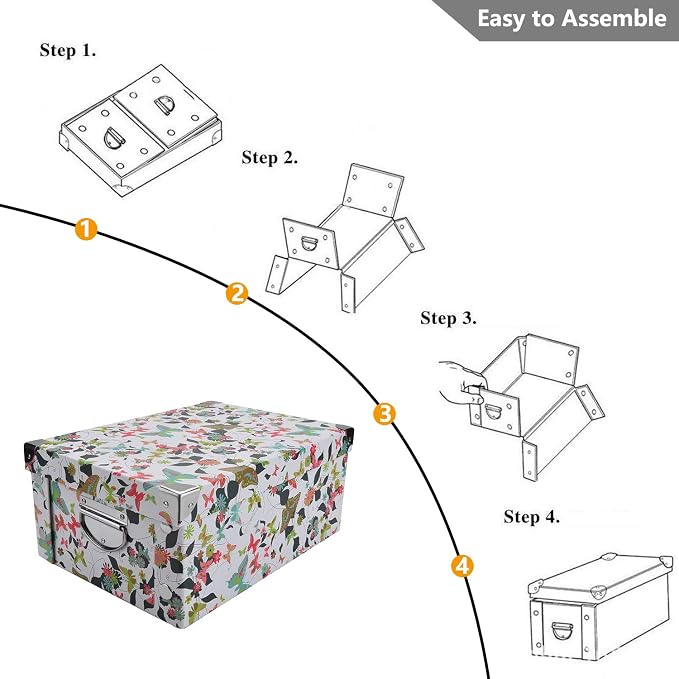 GUOZI Collapsible Storage Box, Decorative Memory Box with Lid & Metal Reinforced Corners, Cardboard File Bin with Handles, Organizer Gift Box for Keepsake Toy Photos Office Nursery Wardrobe Bookshelf