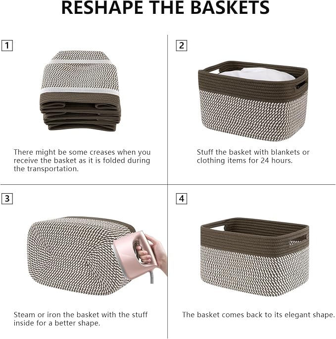 4 Pack Storage Baskets for Organizing, Woven Baskets for Shelves - Perfect for Toys, Books, Towels, and Clothes, Durable Gift Basket Bins Toy Storage, 12.7''Lx9''Wx7.8''H, Green & White