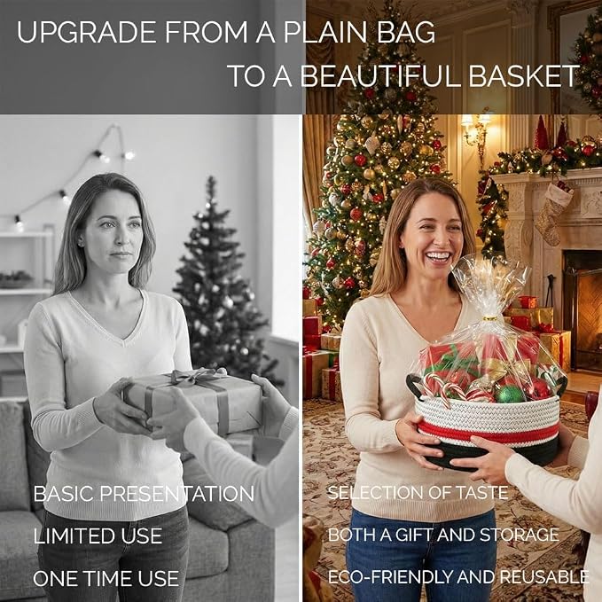 Yimi's Dream Cotton Rope Gift Basket with Handles, Decorative Woven Storage