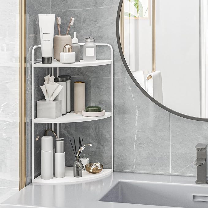 Bathroom Counter Organizer, Vanity & Makeup Countertop Organizer | Corner Bathroom Counter Organizer, Bathroom Sink Organizer, Bathroom Counter Shelf, Countertop Organizer, Corner Desk Shelf
